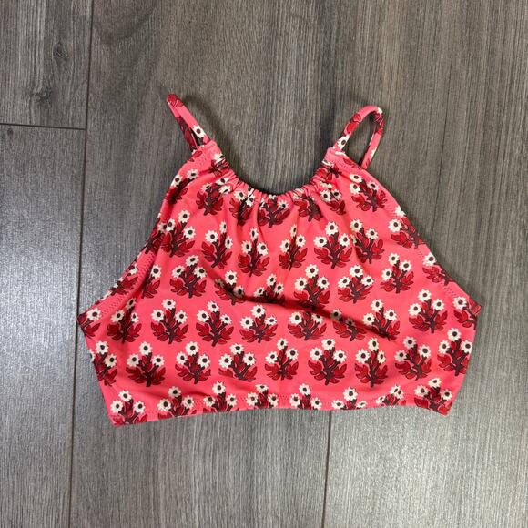 Crewcuts by J.Crew Bow Tie Swimwear Top Girls 10 Pink Red Floral Halter Pullover - Picture 4 of 8